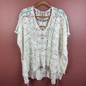 NWT Johnny Was lace one size fits most poncho v-neck with turquoise embroidery